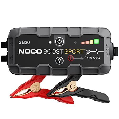 NOCO Boost Sport GB20 500 Amp 12-Volt UltraSafe Lithium Jump Starter Box, Car Battery Booster Pack, Portable Power Bank Charger, and Jumper Cables for Up to 4-Liter Gasoline Engines, 400 Amps,Black
